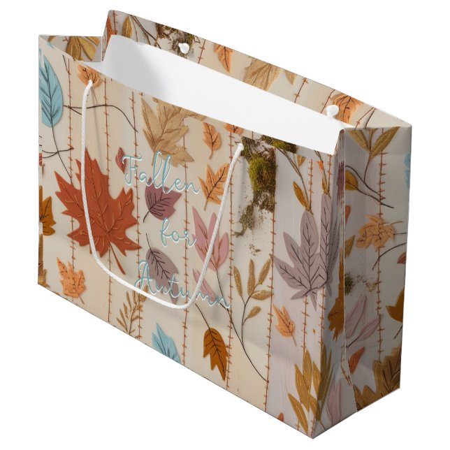 Gefallen für Herbst-Orange-Gelb-Muster Text Große Geschenktüte (Vorderseite Schrägansicht)