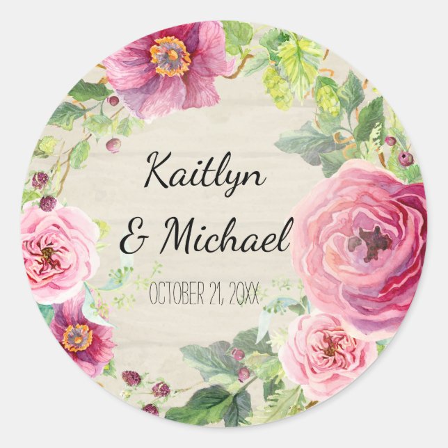 Gefallen Geschenktaschen Aufkleber Rustikales Holz (Vorderseite)