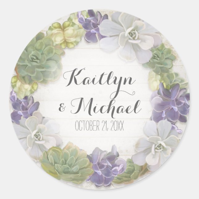 Gefallen Geschenktaschen Aufkleber Sukkulent Holz  (Vorderseite)