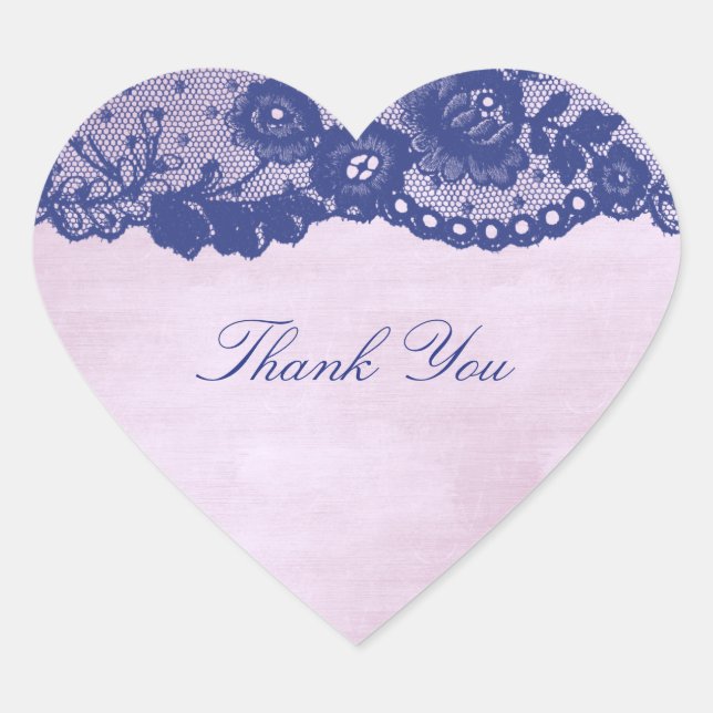 Gefallen Heart Rose Lila Blue Navy Lace Vielen Dan Herz-Aufkleber (Vorderseite)