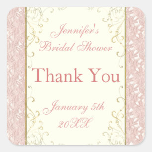 Gefallen oder Einladung Siegel Pink Lace, Elfenbei Quadratischer Aufkleber