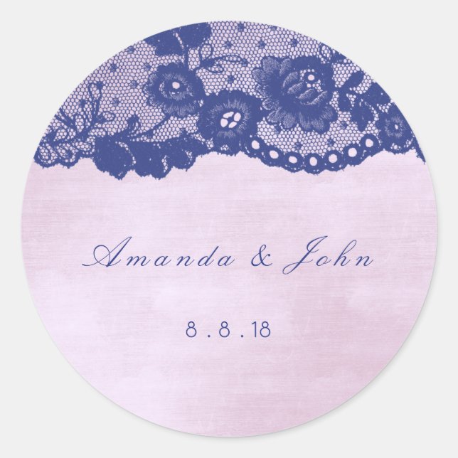Gefallen Rose Lila Blue Navy Lace Vielen Dank Runder Aufkleber (Vorderseite)