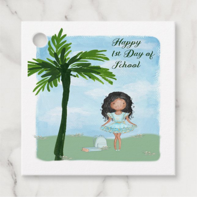 Gefallen Tag 1 Schultag Dunkle Haut Mädchen Geschenkanhänger (Vorderseite)