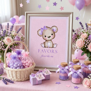 Gefallen Zeichen Süßes Mädchen Bär Baby Shower Lil Poster