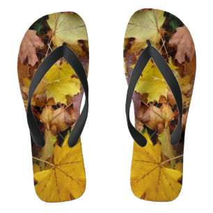 Gefallene Ahornblätter Gelber Herbst Natur Flip Flops