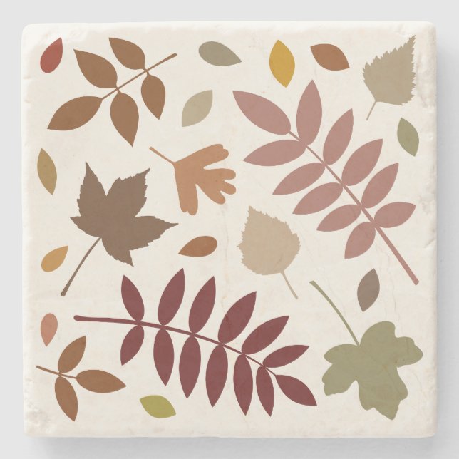 Gefallene Blätter Design-Herbstfarben auf Cream Steinuntersetzer (Vorderseite)