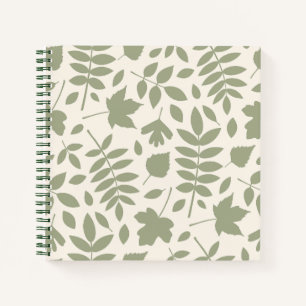 Gefallene Blätter Lg Muster grün auf Creme Notizbuch
