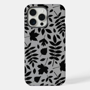 Gefallene Blätter Lg Muster Schwarz auf Grau iPhone 15 Pro Max Hülle