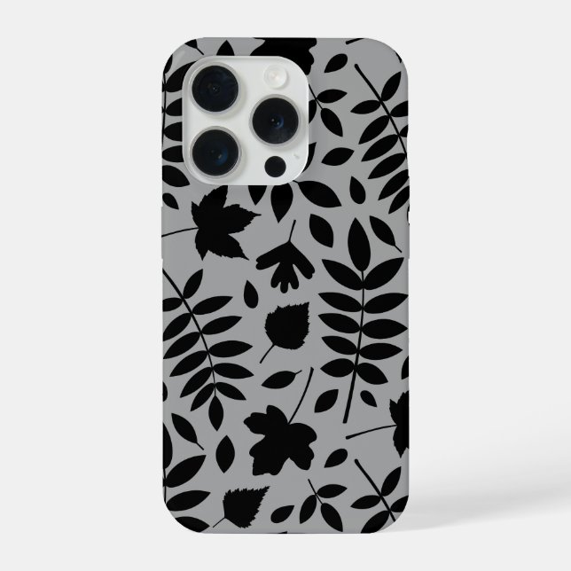 Gefallene Blätter Lg Muster Schwarz auf Grau iPhone Hülle (Rückseite)