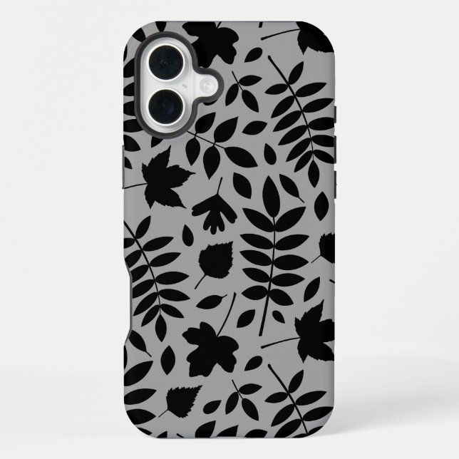 Gefallene Blätter Lg Muster Schwarz auf Grau iPhone Hülle (Rückseite)