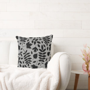 Gefallene Blätter Lg Muster Schwarz auf Grau Kissen