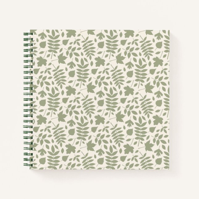 Gefallene Blätter Muster grün auf Creme Notizbuch (Vorderseite)