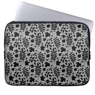 Gefallene Blätter Rpt Pattern Schwarz auf Grau Laptopschutzhülle