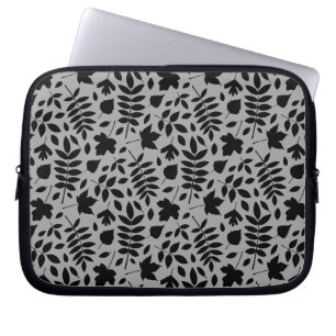 Gefallene Blätter Rpt Pattern Schwarz auf Grau Laptopschutzhülle