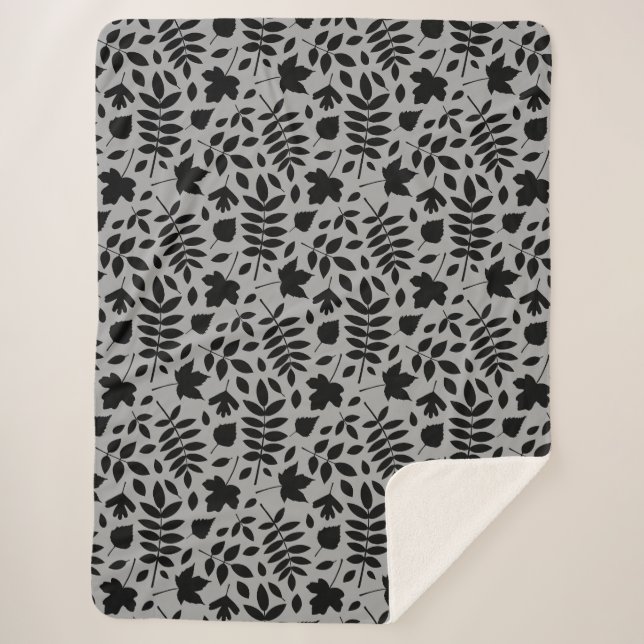 Gefallene Blätter Rpt Pattern Schwarz auf Grau Sherpadecke (Vorderseite)