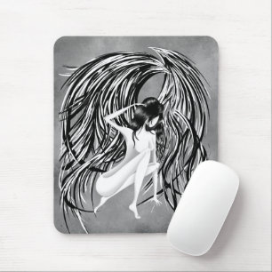Gefallener Engel Grau Monochrom Mousepad