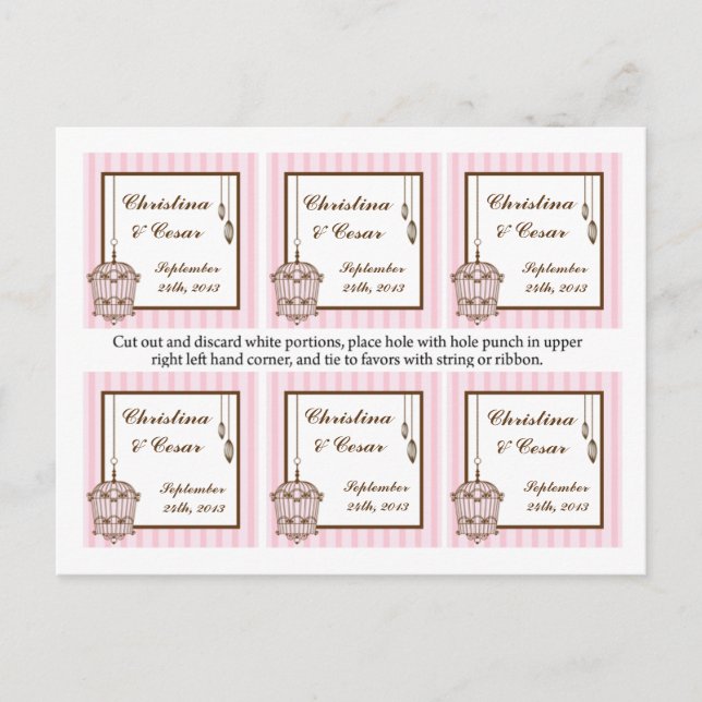 Gefälligkeitsmarken Birdcage/Pink Streifen Käfig k Postkarte (Vorderseite)