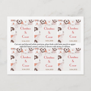 Gefälligkeitstags Coral Pink Brown Blume Postkarte