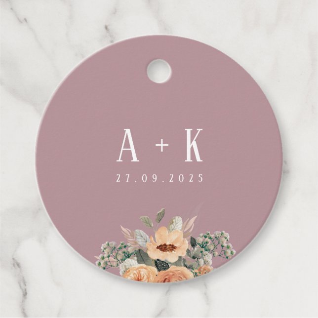 Gefälligkeitstags, elegantes, blumenrosa Monogramm Geschenkanhänger (Vorderseite)