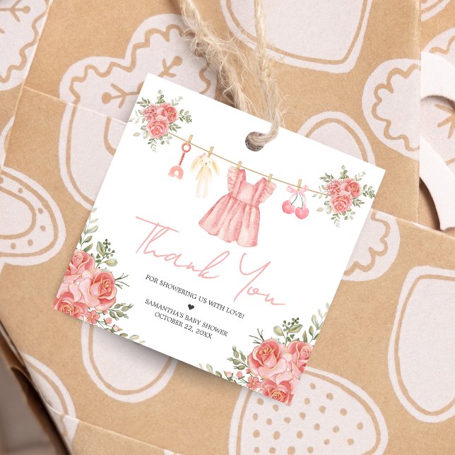 Gefälligkeitstags Geschenkanhänger (Sweet Little Girl Boho Floral Clothesline Baby Shower Favor Tags)
