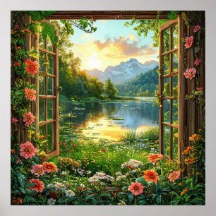 Gefälschte Fensterlandschaft Poster