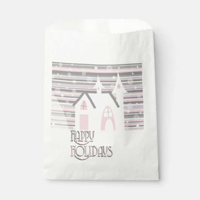 Gefälte Taschen - Pink & Gray Wintry Scene Geschenktütchen (Vorderseite)