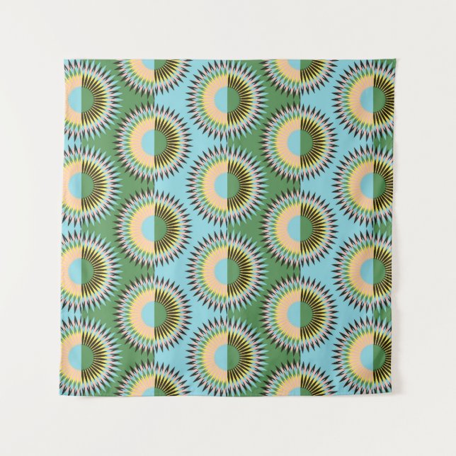Gefaltene Blume: Retroblau-grün. Wandteppich (Vorderseite)