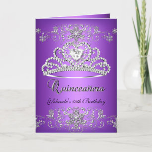 Gefaltete Karte Quinceanera Lila Glitter-Tiara