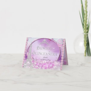 Gefaltete Prinzessin Quinceanera Magisches Rosa Li Einladung