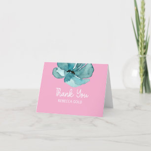 Gefaltete rosa und florale Watercolor Bat Mitzwa Dankeskarte