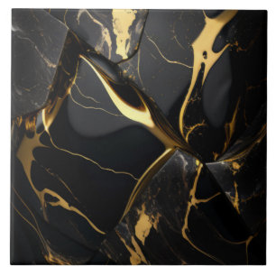 Gefaltete schwarze und goldene Marmoreffekt Fliese