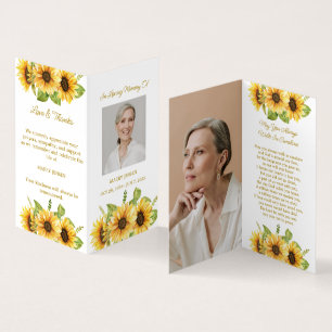 Gefaltete Sonnenblumen-Foto-Trauerkarte Visitenkarten