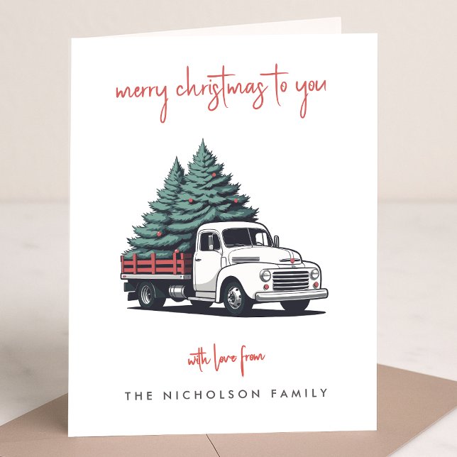 Gefaltete Weihnachtskarte | Weihnachts-Lieferwagen Feiertagskarte (A vintage inspired delivery truck folded holiday card design with retro festive flair)