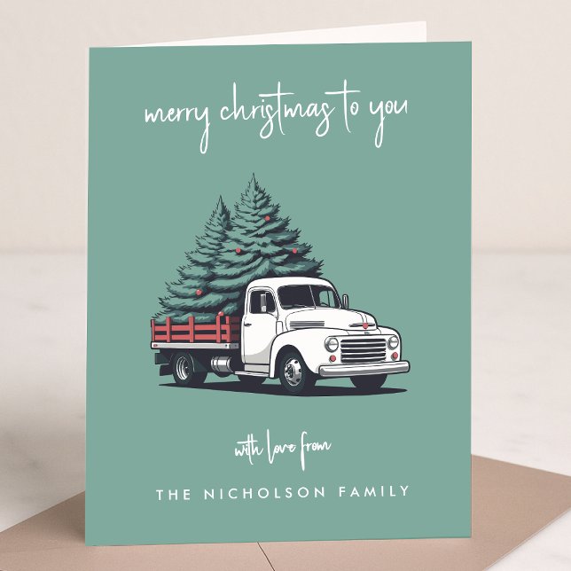 Gefaltete Weihnachtskarte | Weihnachts-Lieferwagen Feiertagskarte (A vintage inspired delivery truck folded holiday card design with retro festive flair)