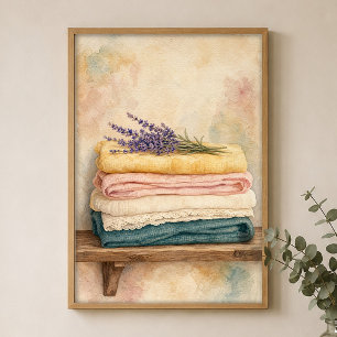Gefalteter Leinenstapel Wasserfarben Farmhouse Pos Poster