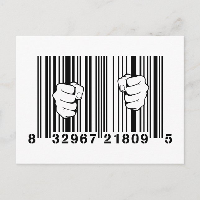 Gefangen durch den Konsum UPC Barcode Gefangengeno Postkarte (Vorderseite)
