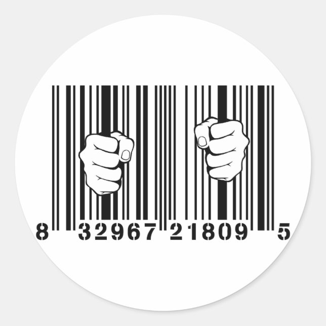 Gefangen durch den Konsum UPC Barcode Gefangengeno Runder Aufkleber (Vorderseite)