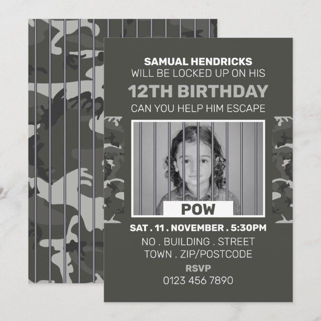 Gefangener des Krieges vermeintliche Escape Room,  Einladung (Vorne/Hinten)