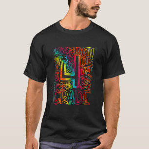Gefärbte Krawatte 4. Klasse Typografie Team Vierte T-Shirt