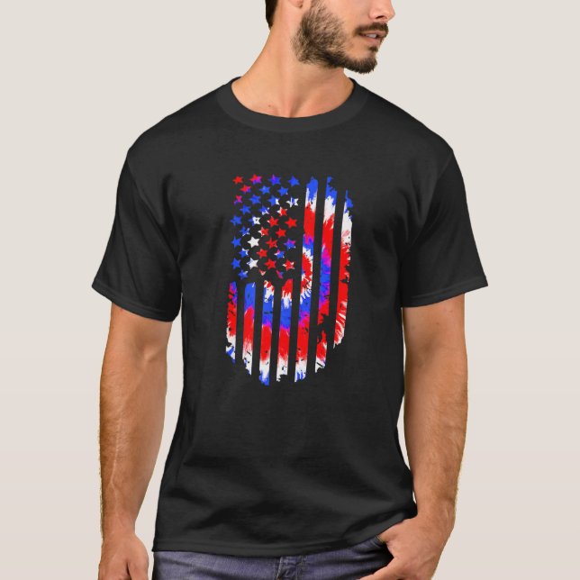 Gefärbte Krawatte American Flag Patriotic Glückwun T-Shirt (Vorderseite)