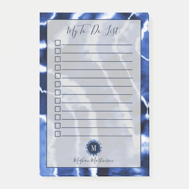 Gefärbte Krawatte-Aquarellfarbenmonogramm für blau Post-it Klebezettel (Vorderseite)