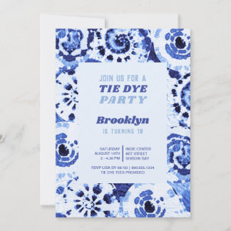 Gefärbte Krawatte Birthday Party Blue Shibori Einladung