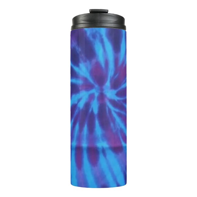 Gefärbte Krawatte Blau Aquamarine Lila Muster Hipp Thermosbecher (Vorderseite)