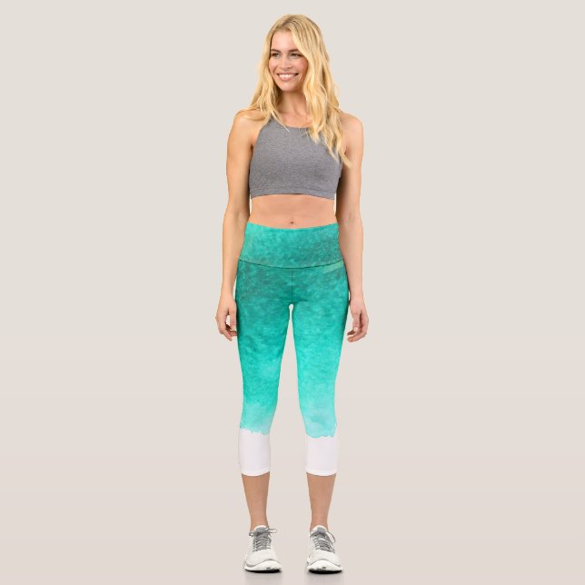 Gefärbte Krawatte blau Aquarell künstlerische farb Capri Leggings (Vorderseite)