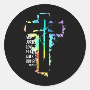 Gefärbte Krawatte Cross Micah 68 Akt Justly Bible  Runder Aufkleber
