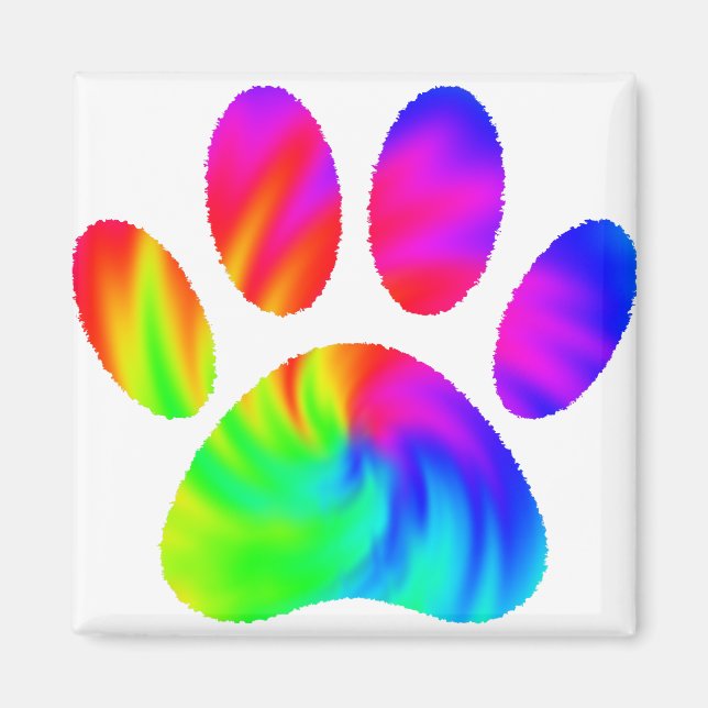 Gefärbte Krawatte Dog Paw Print Graphic Magnet (Vorne)