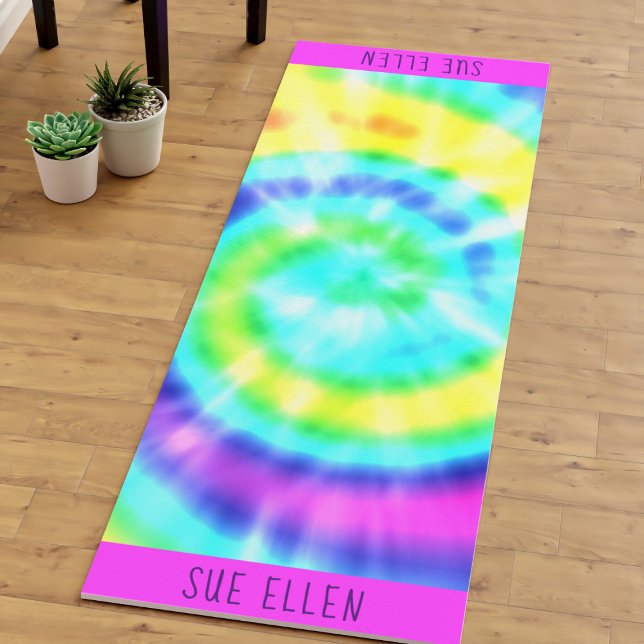 Gefärbte Krawatte Farbenfroher Regenbogen Swirl Yo Yogamatte (A colorful tie dye yoga mat to take you to another dimension. Just add your name)