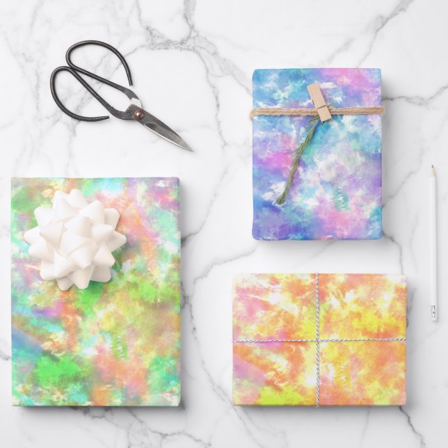 Gefärbte Krawatte Farbiges Boho Retro Hippie-Muste Geschenkpapier Set (Vorderseite)