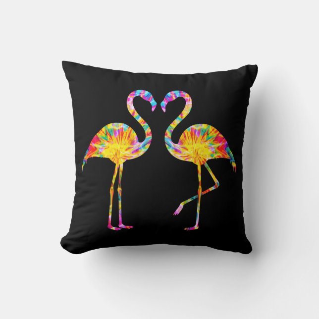 GEFÄRBTE KRAWATTE FLAMINGO KISSEN (Vorderseite)
