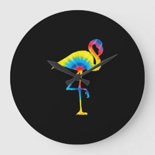 Gefärbte Krawatte Flamingo Rainbow Print Bird Anim Große Wanduhr